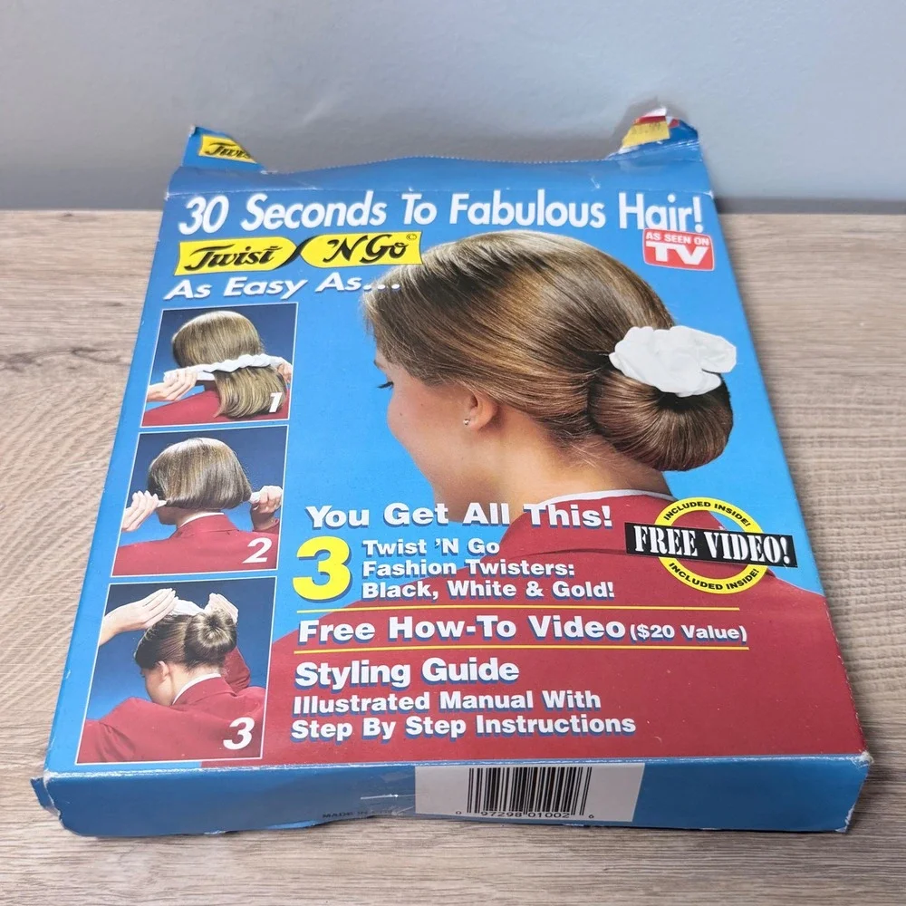 Twist N Go Hair Twister Set Womens OS Black White Gold Vintage As Seen On TV VHS